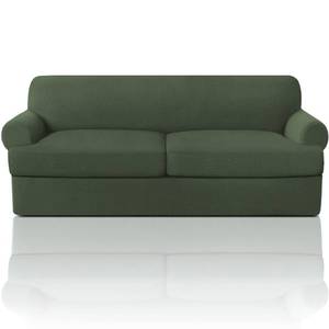 lot 13757 image: PrinceDeco 3 Piece T Cushion Sofa Slipcover Fits 70-88 Inch Bronze Green
