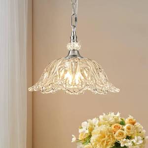 lot 13759 image: Sunkryster Brushed Nickel Chain Chandelier Pendant Light with Flower Shade E26