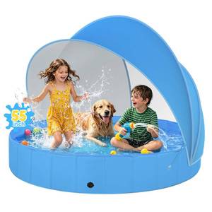 lot 13763 image: Jecoo Kiddie Pool with Removable Canopy 55 In Foldable Kids Pool