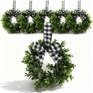 lot 13767 image: Artificial Boxwood Wreaths 6 Pcs 9 Inch With Bows