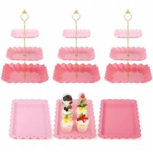 lot 13775 image: FoldTier 3 Tier Cupcake Stand Set Pink Gradient Dessert Display 3 Pcs