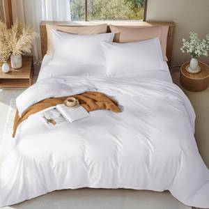 lot 13776 image: LBRO2M Microfiber Duvet Cover Set Queen White 3 Piece