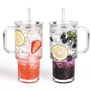 lot 13780 image: Oroklis 17oz Glass Tumbler with Lid & Straw, 2-Pack, Clear Glacial