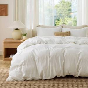 lot 13787 image: Bedsure Duvet Cover Set Queen Double Brushed Cream White