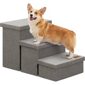 lot 13788 image: Zerbuger 3 Step Dog Stairs 18 Inch High Folding Pet Steps Grey