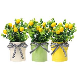 lot 13792 image: Bretacole 3 Pack Artificial Lemon Branches with Metal Pots Faux Greenery