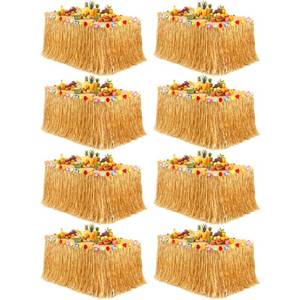 lot 13799 image: Fovths Luau Grass Table Skirt 8 Pack Dark Straw Yellow 9 Feet x 29.5 Inch