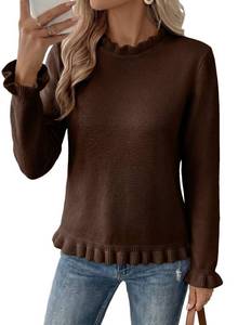 lot 13805 image: EVALESS Womens Peplum Sweater Ruffle Trim Coffee Size L