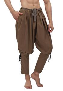 lot 14015 image: UJUROU Mens Medieval Pirate Ankle Pants Baggy Trousers Linen Blend Brown, Size S