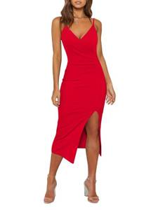 lot 14016 image: Waymaker Womens Spaghetti Strap Bodycon Dress Red Medium Knee Length