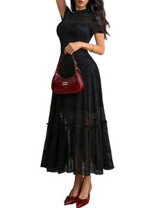 lot 14018 image: GothDark Womens Lace Floral Bodycon Midi Dress Short Sleeve XL