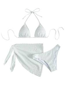 lot 14040 image: SHENHE Womens 3 Piece Halter Triangle Bikini Swimsuit with Cover Up White Small