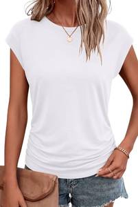 lot 14048 image: Bliwov Womens Summer Top Cap Sleeve Crew Neck T-Shirt White Small