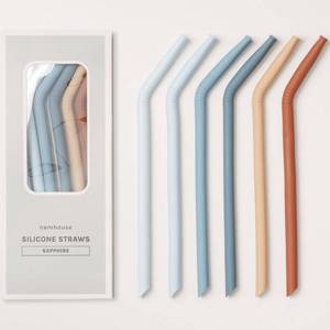lot 14053 image: Nightingale Reusable Silicone Drinking Straws Set of 6 Coral Multi