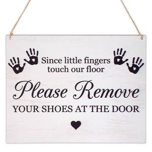 lot 14417 image: Thinp Remove Your Shoes Sign 10 x 8 Inch Wooden No Shoes Door Sign