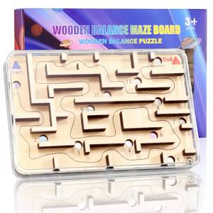 lot 14436 image: CHEROSIN Handheld Wooden Marble Maze Brain Teaser Puzzle Game 12 Holes