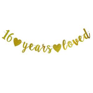 lot 14448 image: Generic 16 Years Loved Birthday Banner 16th Party Sign Decorations