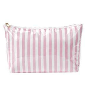 lot 14464 image: Lestikave Striped PVC Waterproof Makeup Bag 10.6 x 4.3 x 6.9 In 04 Pink Stripe