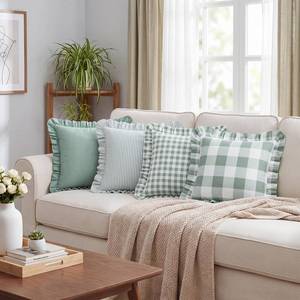 lot 14467 image: Chicplaid Ruffle Throw Pillow Covers 4 Pack 18x18 Inch Green Gingham