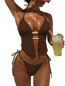 lot 14468 image: ZAFUL Womens Halter Bikini Set Two Piece Swimsuit Brown Size L