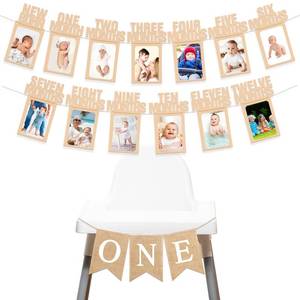 lot 14488 image: Tudomro First Birthday High Chair Banner and 13-Piece Photo Banner Set