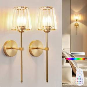 lot 17659 image: XIEYOR Battery Operated Wall Sconces Set of 2 Crystal Lampshade Rechargeable