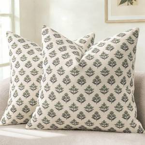 lot 18493 image: YCOLL Farmhouse Floral Throw Pillow Covers 18x18 Set of 2 Sage Green