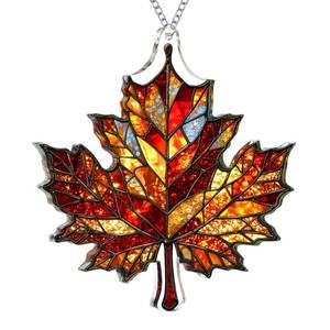 lot 18508 image: BOYESE Thanksgiving Maple Leaf Suncatcher Faux Stained Glass 4.8 x 4.3 Inch