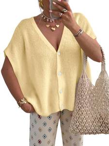 lot 18514 image: PRETTYGARDEN Womens Lightweight Short Sleeve Cardigan Sweater, Yellow, Size M