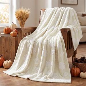 lot 18536 image: Horaldaily Throw Blanket Beige Pumpkin Leaves 3D Textured 50x60