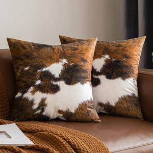 lot 18551 image: Woaboy Decorative Throw Pillow Covers Cowhide Brindle 18x18 Inch Pack of 2