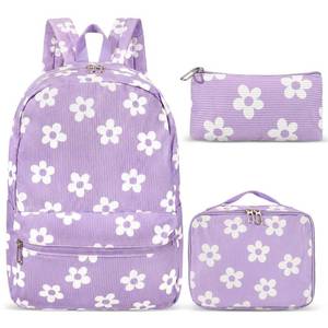 lot 18560 image: Klyyo Clyro 3-Piece Purple Floral Corduroy Backpack Set