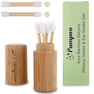 lot 18588 image: Pampoo Reusable Bamboo Cotton Swabs 4 Pcs With Bamboo Carrying Case