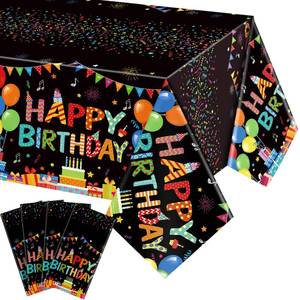 lot 18591 image: Tingjoo Happy Birthday Disposable Plastic Tablecloth 4 Pcs 54 x 108 Inch