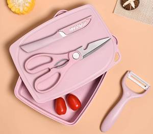 lot 18599 image: ZeQi 5-in-1 Cutting Board Knife Peeler Scissors Tray Set