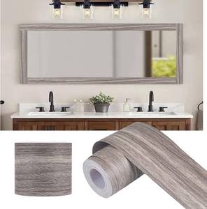 lot 18601 image: Alened Grey Wood Grain Mirror Border Peel and Stick Wallpaper Border
