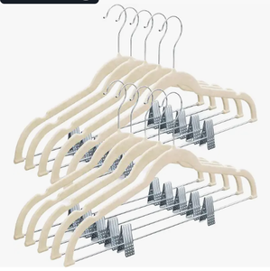 lot 17651 image: A1 Hangers 10 Pack Ivory Velvet Clothes Hangers with Clips Item 4235