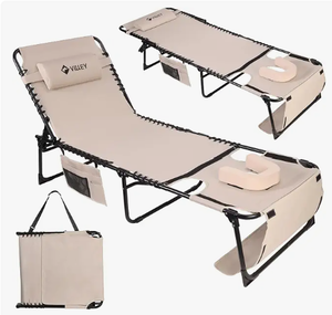 lot 17655 image: Villey Oversize Folding Tanning Chaise Lounge w Face Hole Beige VY133080A