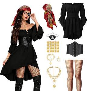 lot 1494 image: ZhouBoat Womens Renaissance Pirate Costume Dress Off-Shoulder 9-Piece Set, SMALL