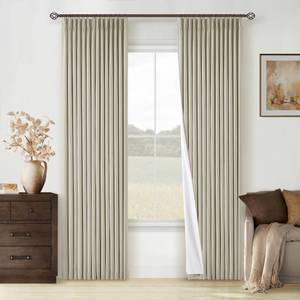 lot 1500 image: TWODRAPES Oatmeal Beige Pinch Pleated Linen Blackout Curtains 84 Inch Length