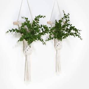 lot 1501 image: UBOSU Macrame Wall Planter Set of 2 with LED String Lights Green