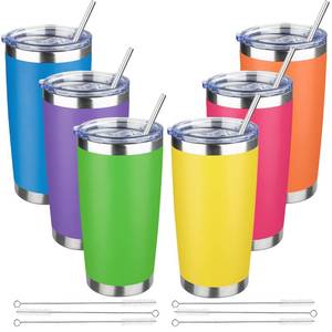 lot 1509 image: YEBTS Life 20 oz Stainless Steel Insulated Tumbler with Lids and Straws, 6 Pack