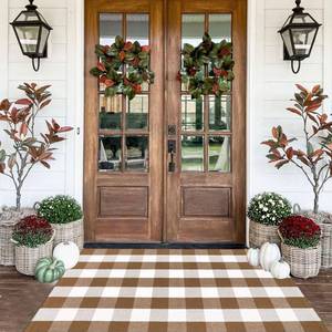 lot 1519 image: CAINANEL Buffalo Check Outdoor Rug 35.4 x 59 Inch Coffee and White