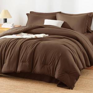 lot 1523 image: HIMEET King Comforter Set 7-Piece Bed in a Bag Brown