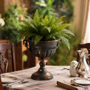 lot 1533 image: NOONEAU Vintage Urn Planter 11.5 Distressed Metal Vase