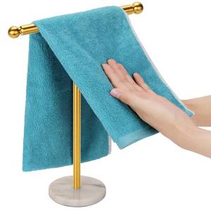 lot 1553 image: Kalitro Free Standing Towel Rack Stand Marble Base Stainless Steel Brushed Gold