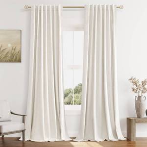lot 1563 image: Guken 100% Blackout Linen Curtains 84 Inch Long 2 Panels Beige White