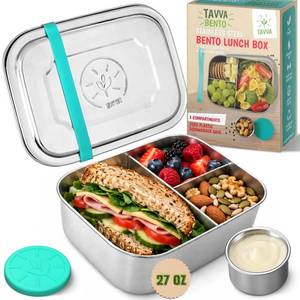 lot 2246 image: TAVVA Stainless Steel Bento Lunch Box 27oz with 1.5oz Dip Cup