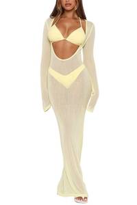 lot 2281 image: CALEBGAR Womens 3 Piece Bikini Swimsuit Set with Sheer Cover Up Maxi Dress - SIZE XS