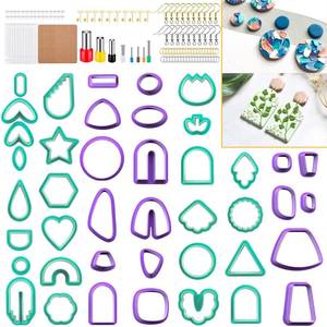 lot 2285 image: PTFJZ Polymer Clay Cutter Set 160pcs Earring Making Tools Style B Green Purple